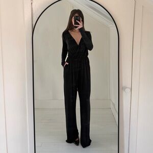 BCBGeneration Surplice Open Back Wide Leg Jumpsuit in Black NWT